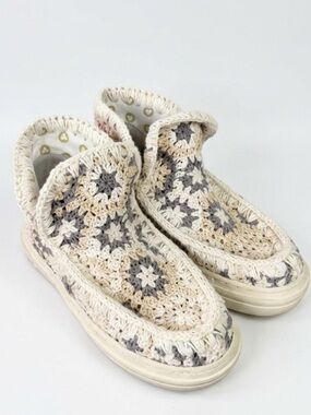 MOU bold crochet knit neutrals Eskimo sneaker boot shoe size EU 36/US 5 new